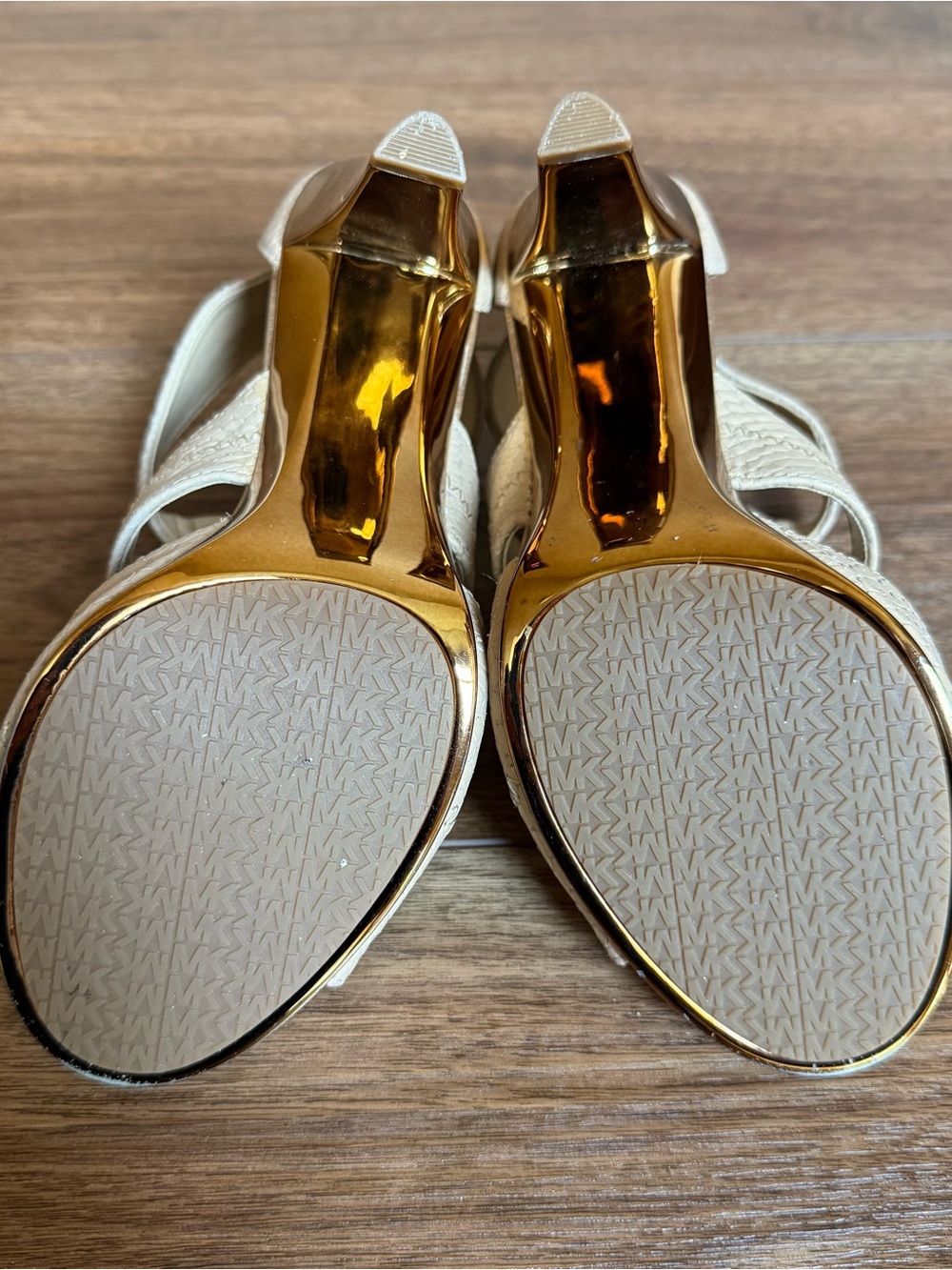 Michael Kors Berkley Strappy Snakeskin T-Strap High Heel Sandals - Picture 10 of 13